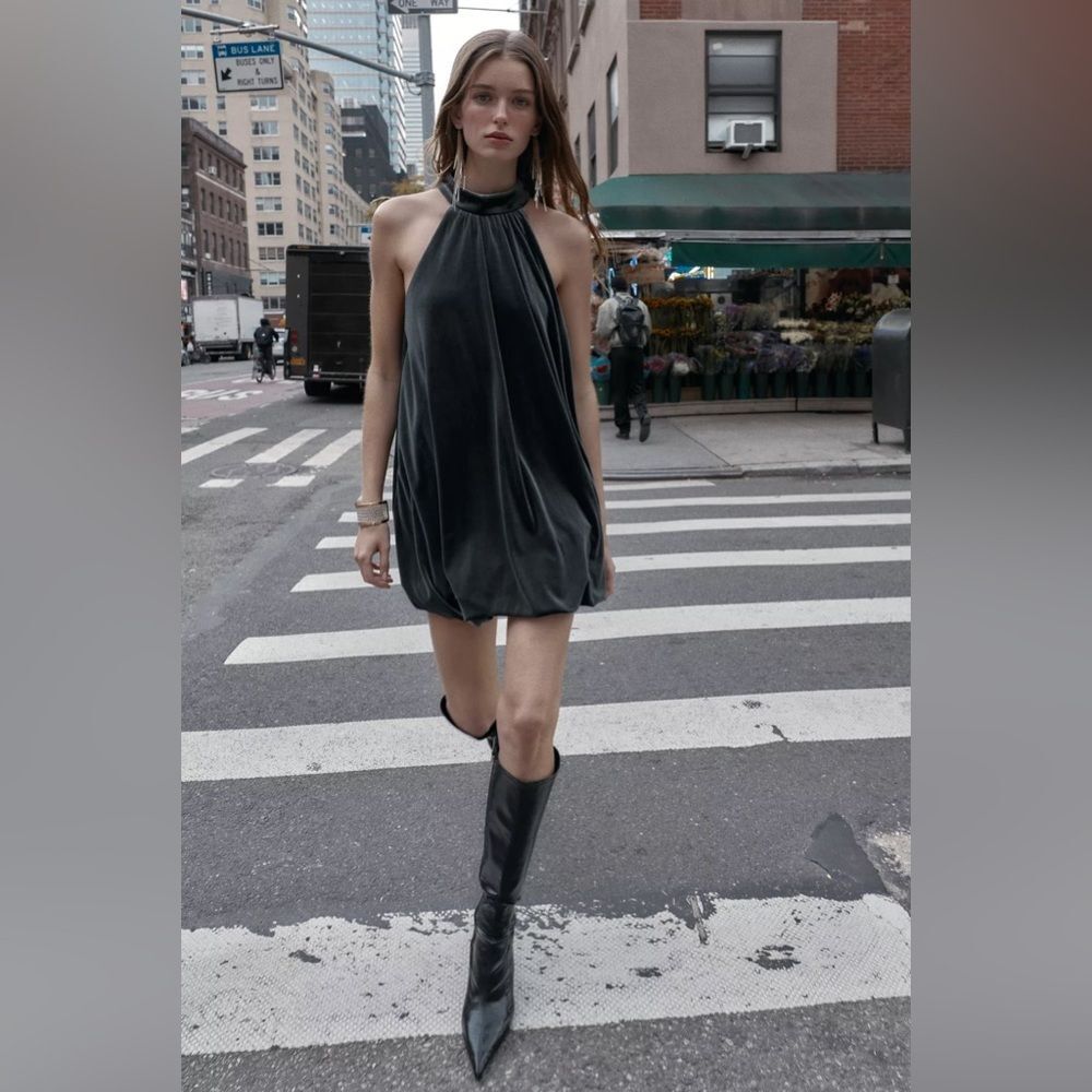 ZARA VELVET BALLOON SHORT DRESS
